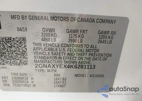 2019 Chevrolet Equinox Premier from USA, damaged, VIN 2GNAXYEX4K628111
